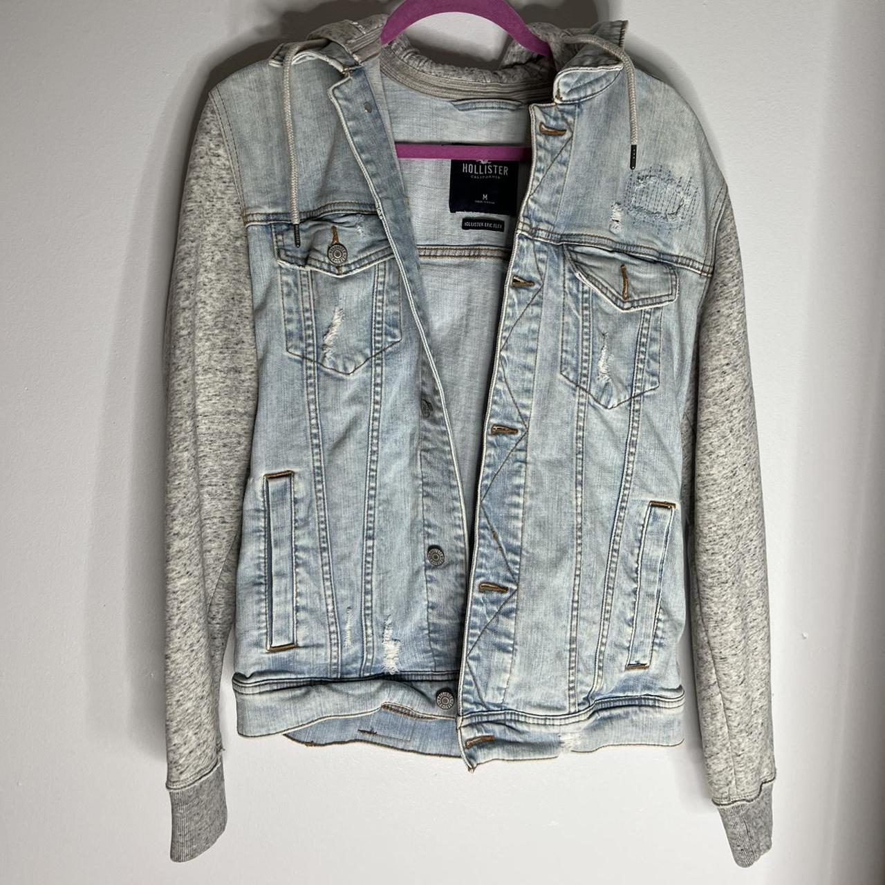 HOLLISTER jean jacket hoodie jacket size men’s M... Depop