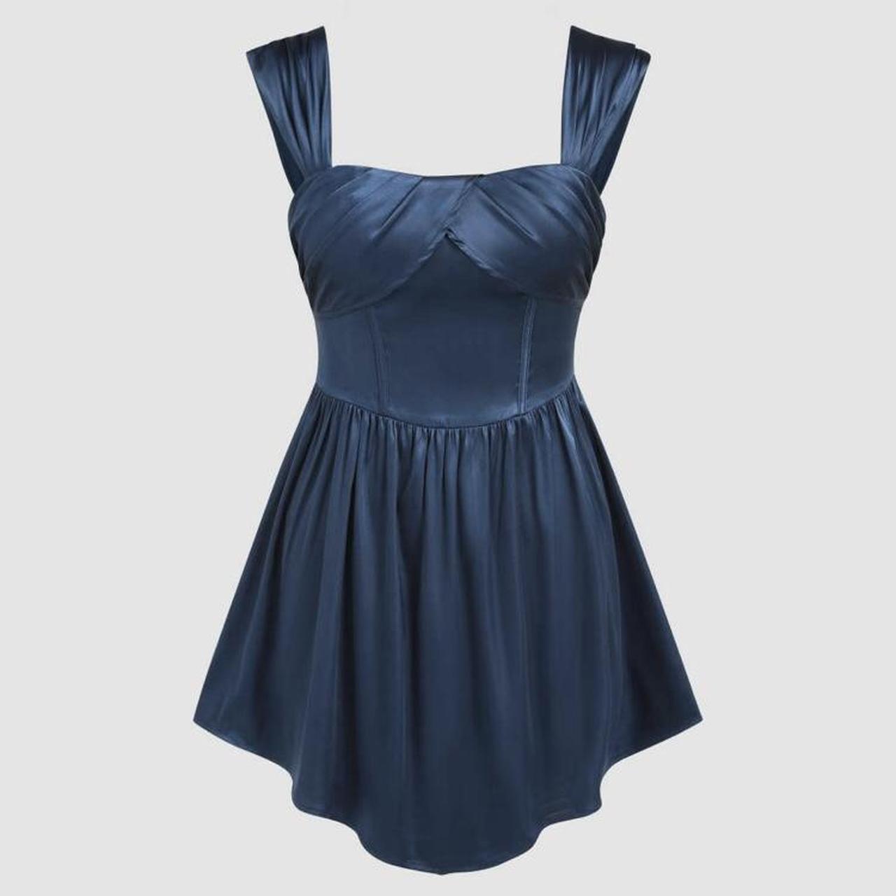 cider navy blue satin mini dress - Depop