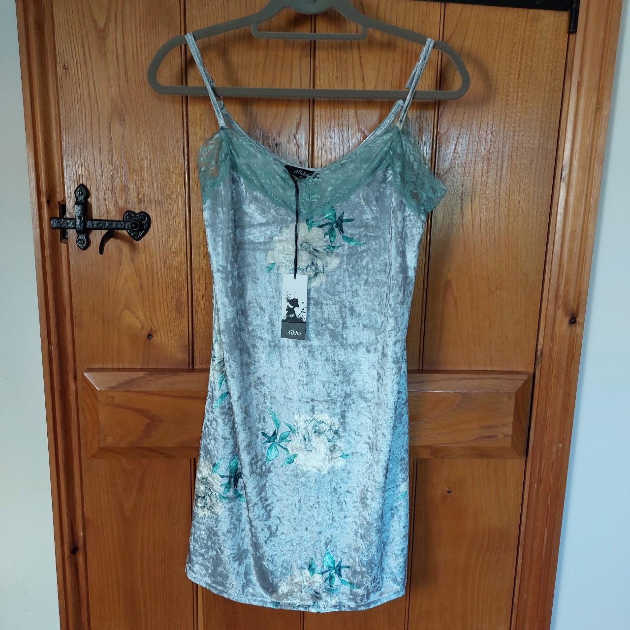 Velvet cami dress with lace decorations. Adjustable... - Depop