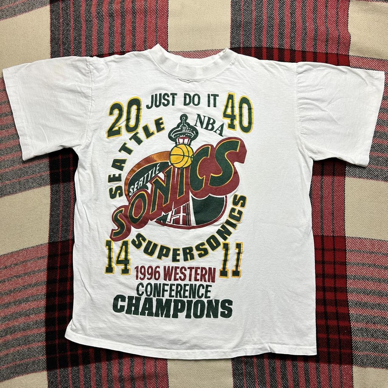 Vintage Seattle Supersonics Sonics 1996 Champions T... - Depop