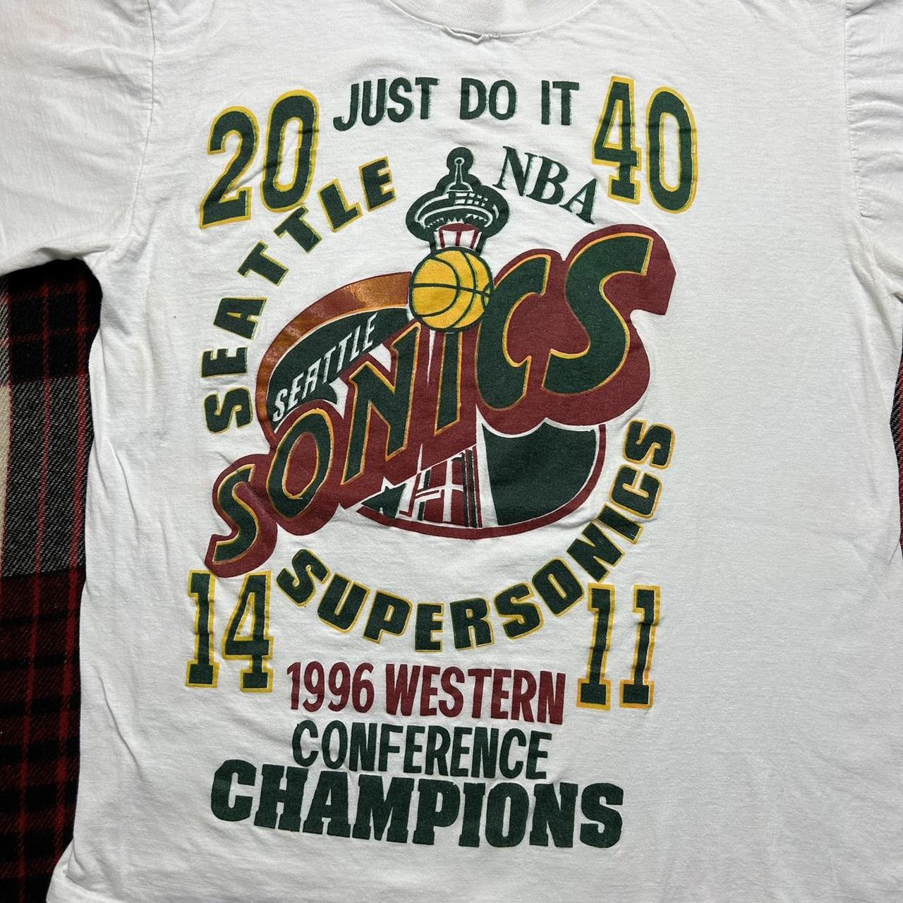 Vintage Seattle Supersonics Sonics 1996 Champions T... - Depop