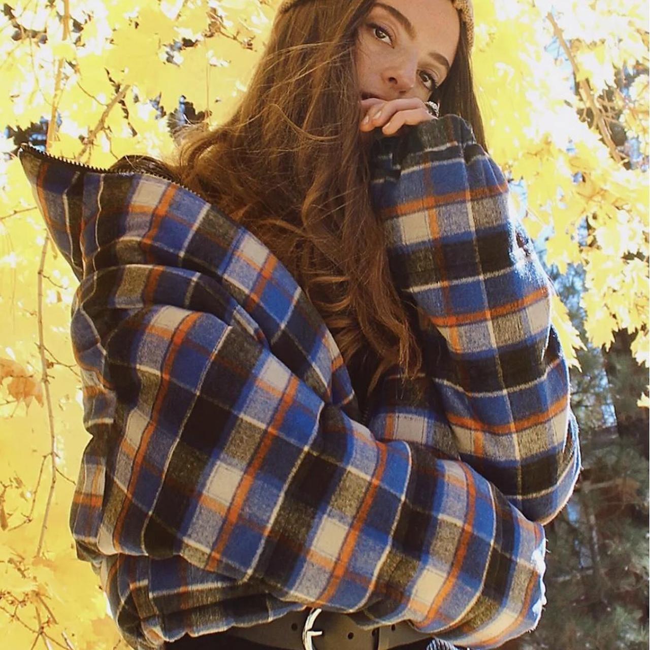 Urban Outfitters plaid puffer coat size XS. Depop