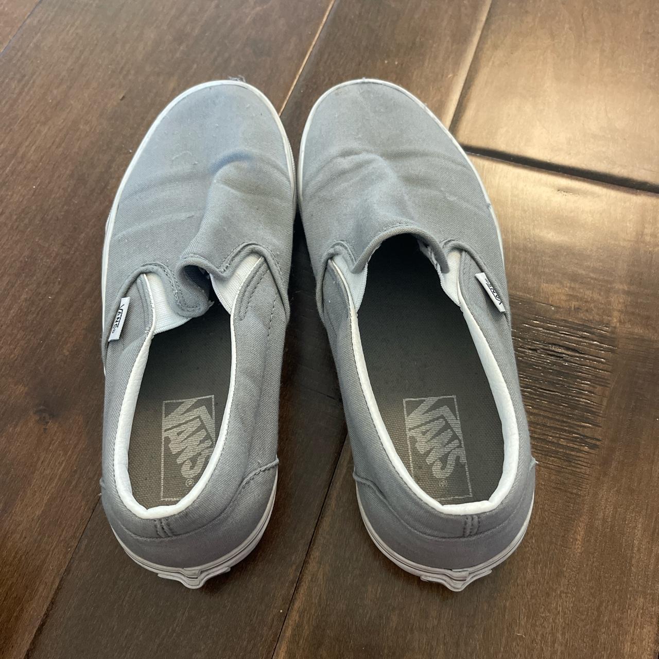 Light grey slip on vans, worn in, good condition,... Depop