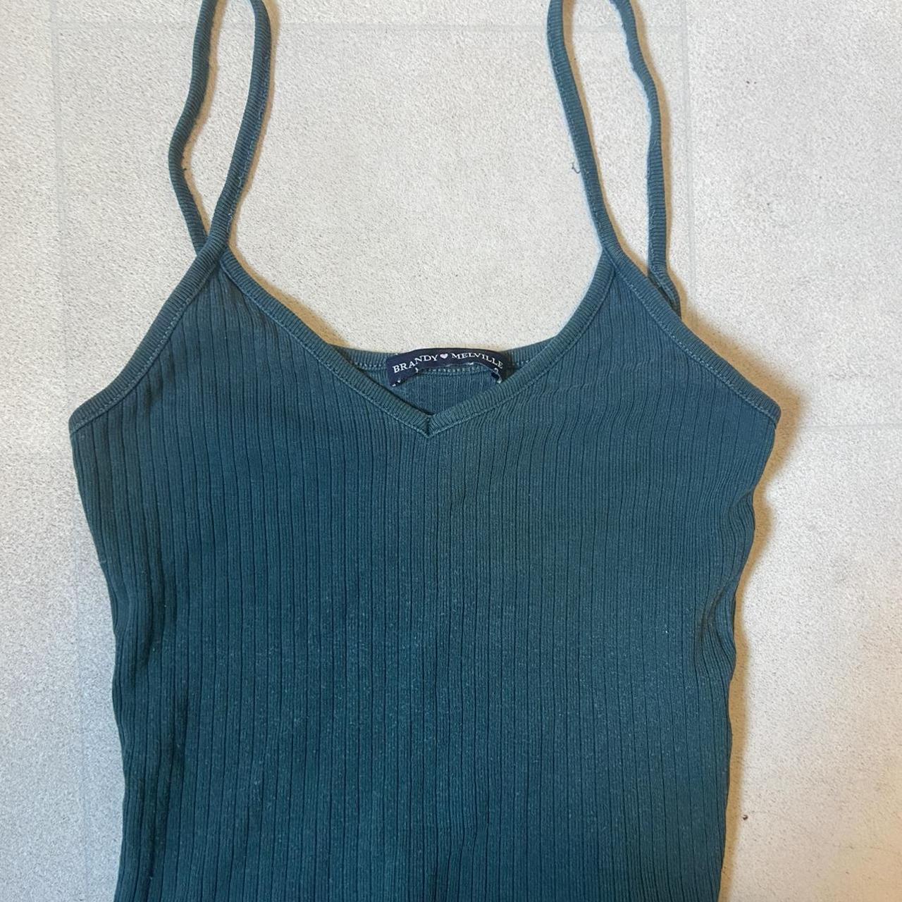 Brandy Melville green ribbed v neck lorene top... Depop