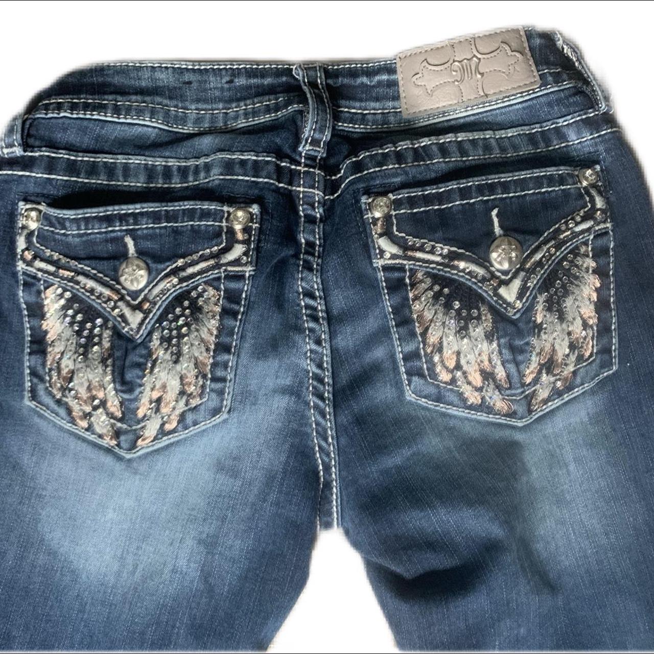 rare bedazzled angel wings Miss Me jeans!! ofc boot... - Depop