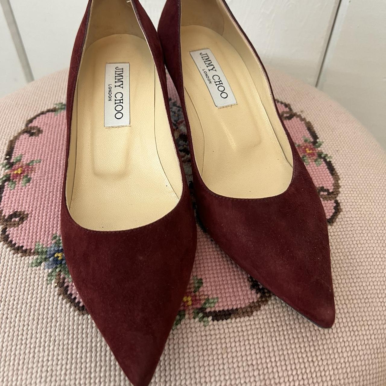 Jimmy Choo burgundy kitten heels with pointed toe.... - Depop