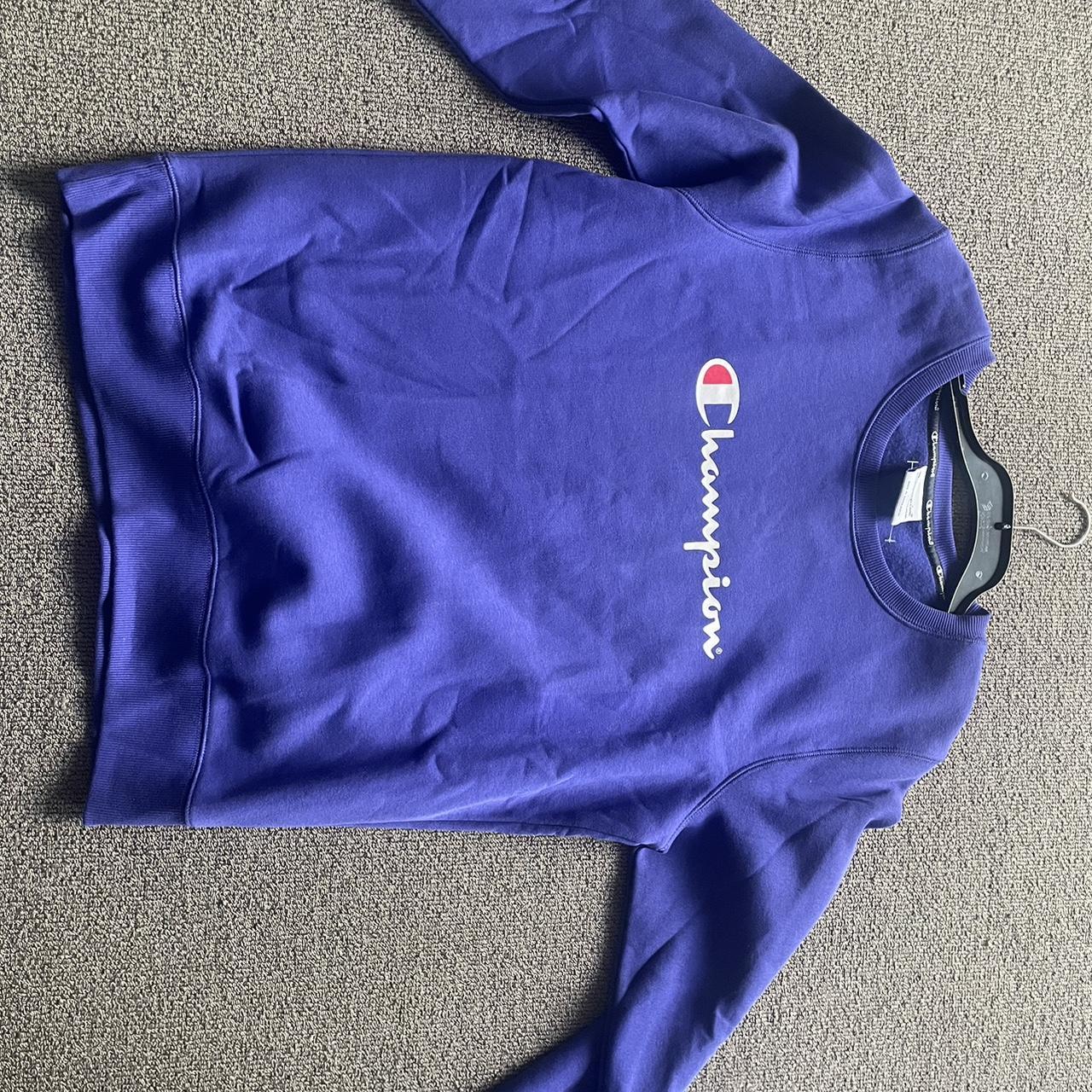 Champion purple sweatshirt kids XL would fit a. Depop