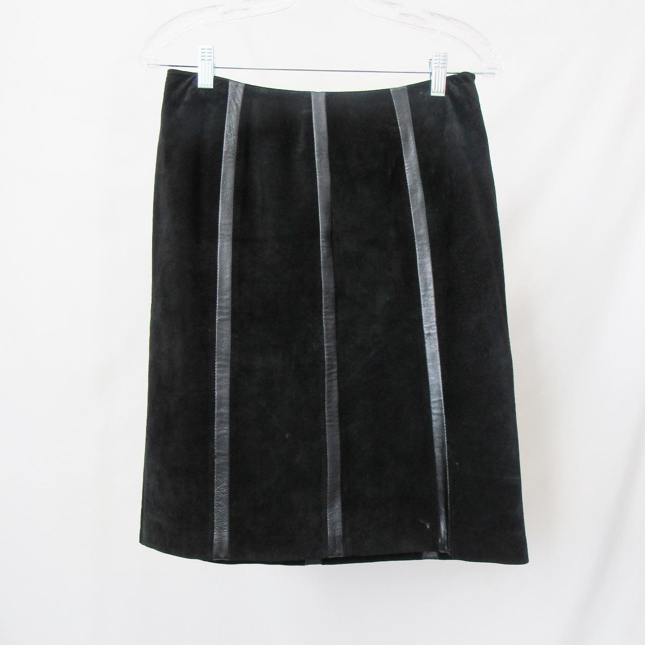 VINTAGE 90S ALFANI Black Suede Leather Skirt Soft... - Depop