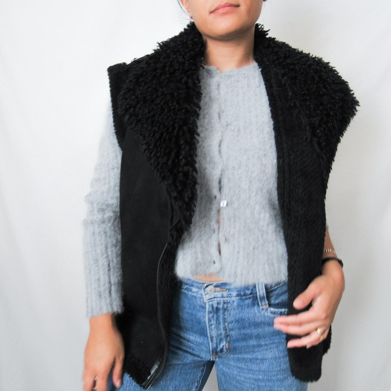 BCBG MAXAZRIA Black Faux Fur Sleeveless Vest Jacket Depop