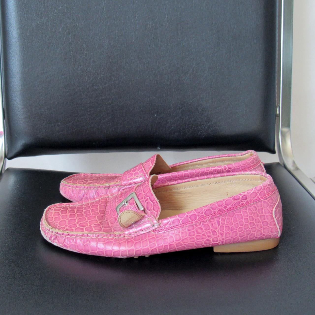 VINTAGE Neiman Marcus Pink Leather Loafers Square... Depop