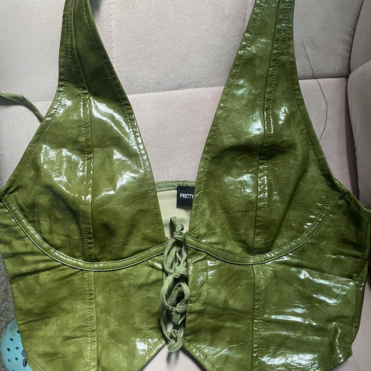 PLT super cute faux leather green leather top great... Depop