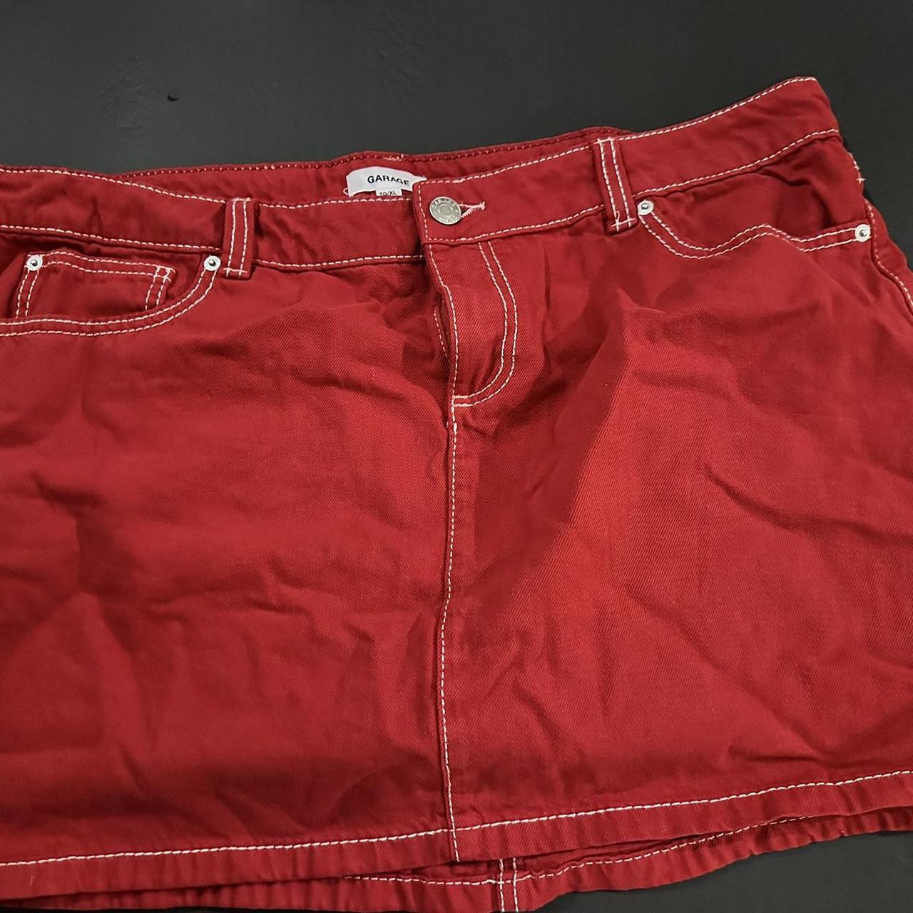 Garage Red mini Jean skirt Size XL - Depop