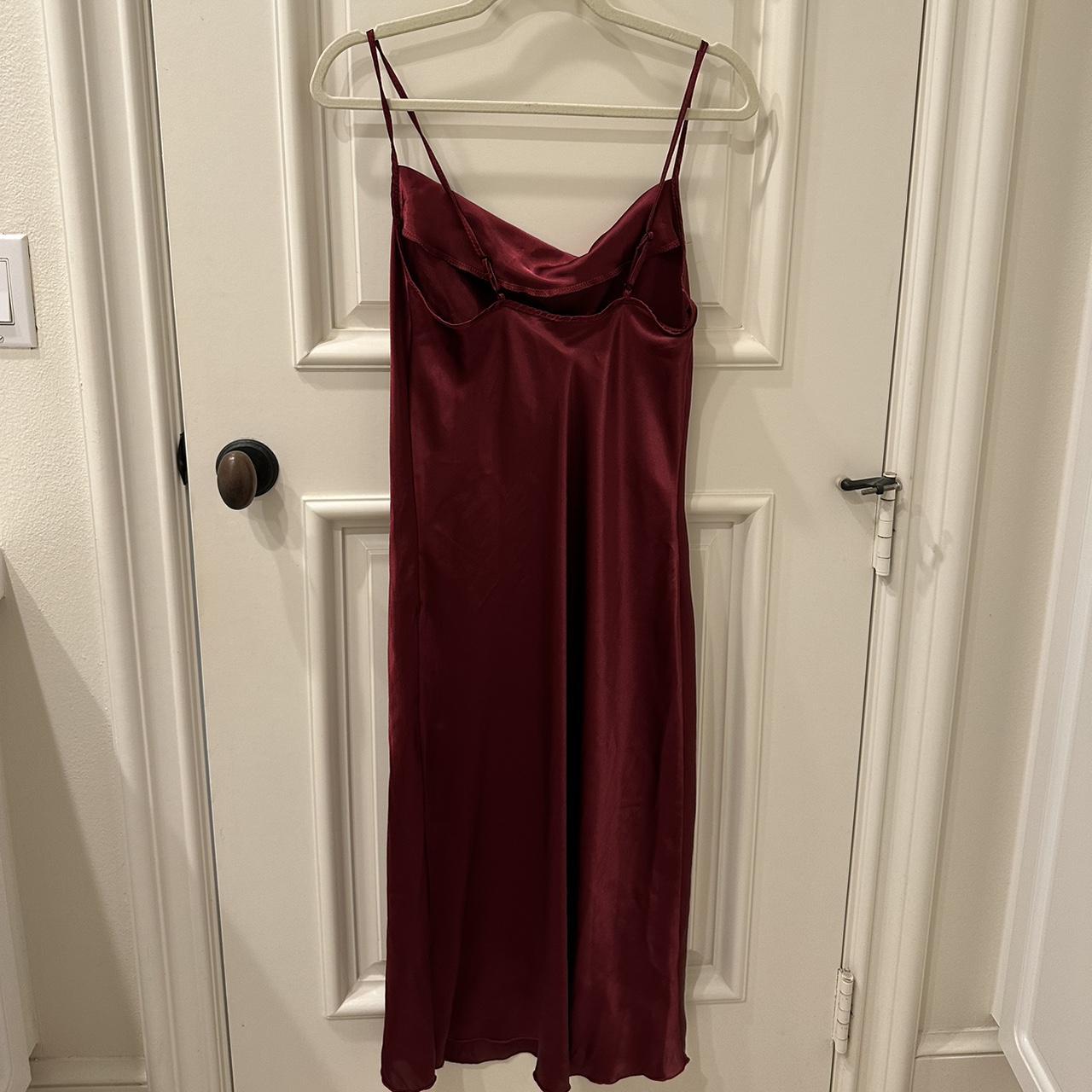 Burgundy and red BEBE satin dress with spaghetti... - Depop