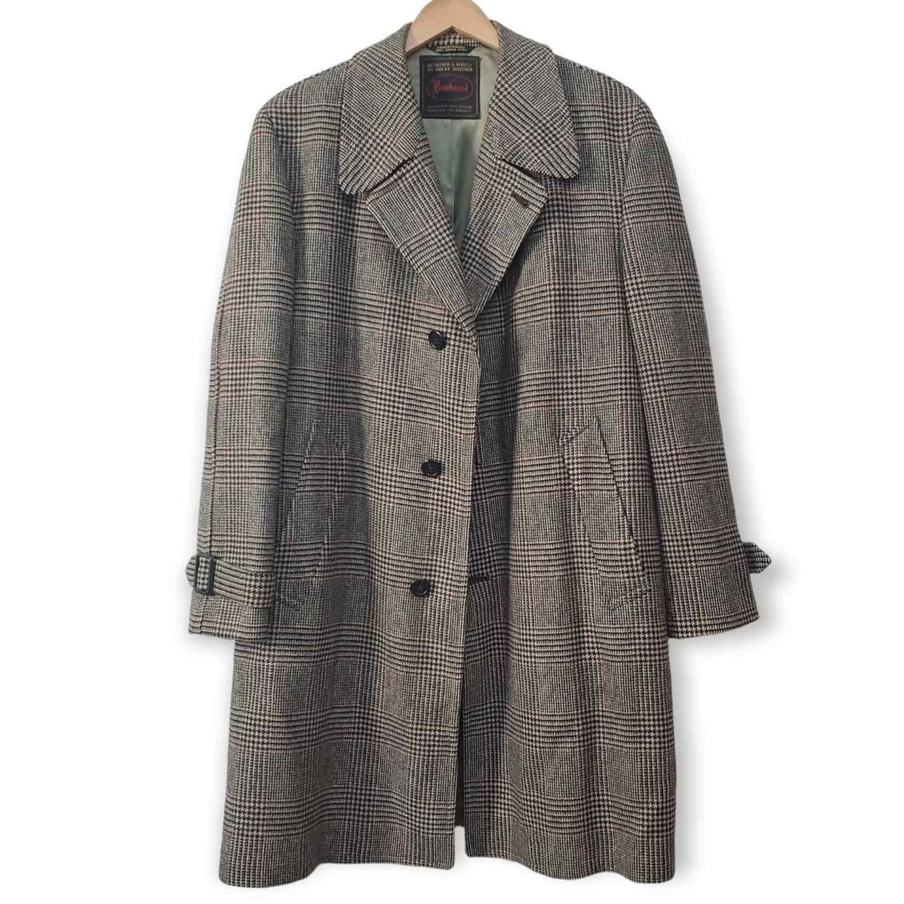 60s Vintage Plaid Wool Trench Coat by Brookmead Depop