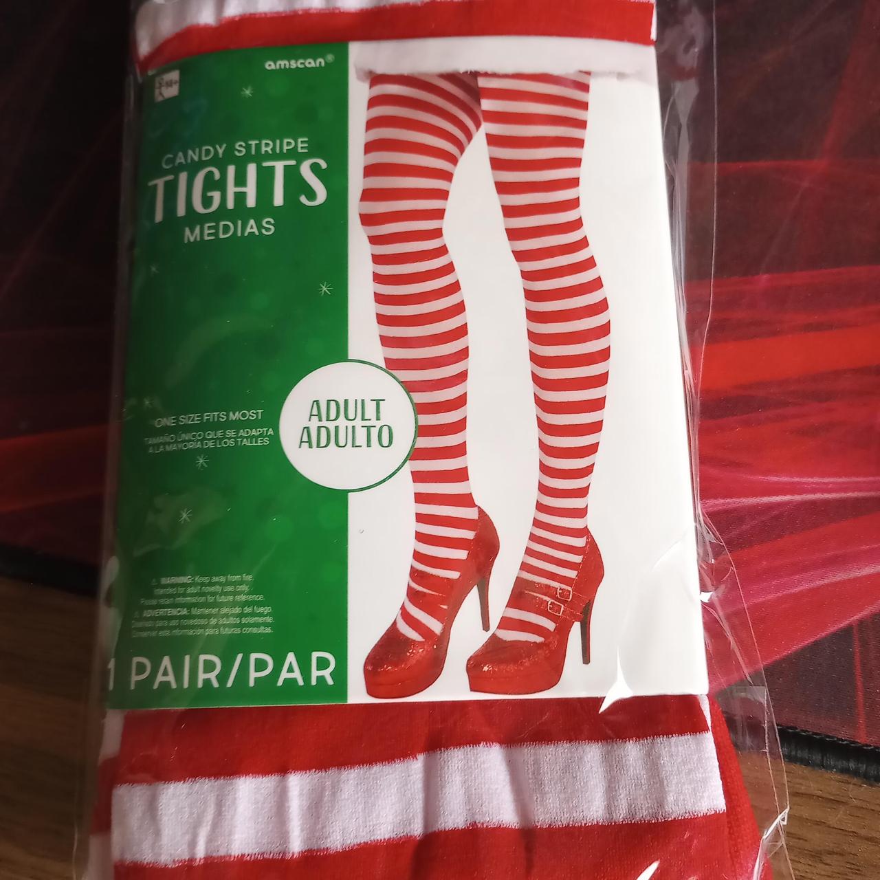 Adult Red & White Striped Tights