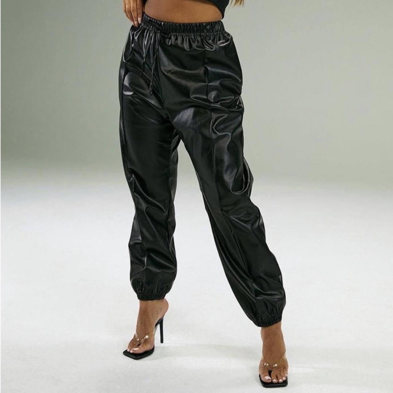 Cuffed Faux Leather Jogger - Black