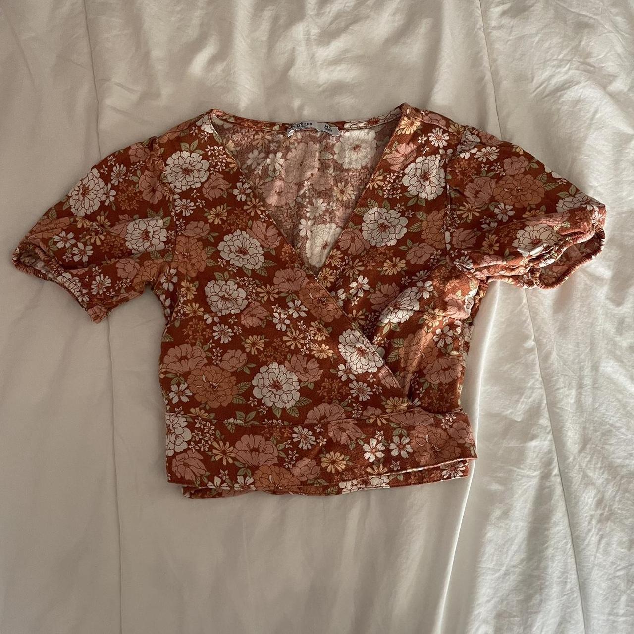 Hollister Co. Women's Orange and Pink Blouse | Depop