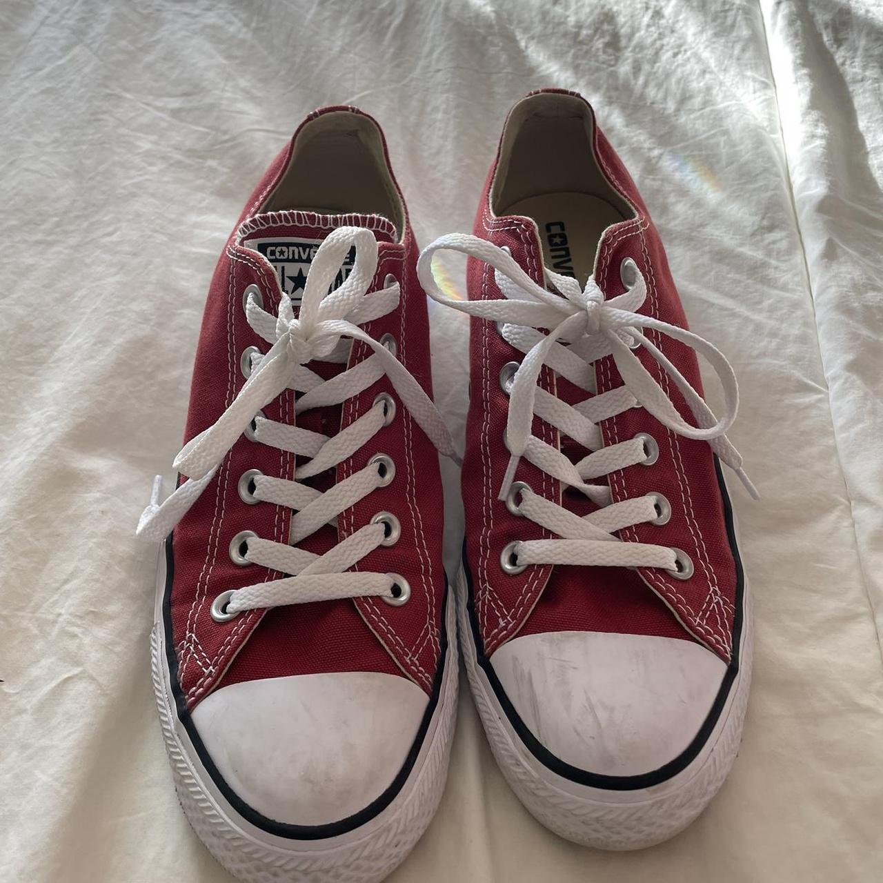 red low top converse size 9. in excellent condition... - Depop