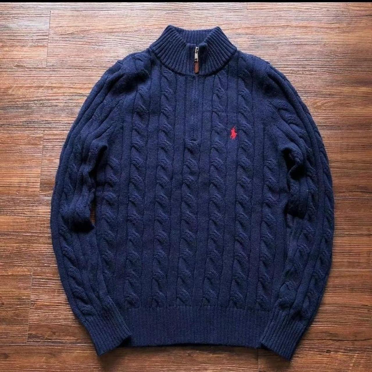 Polo Ralph Lauren Navy knitted sweater quarter... - Depop