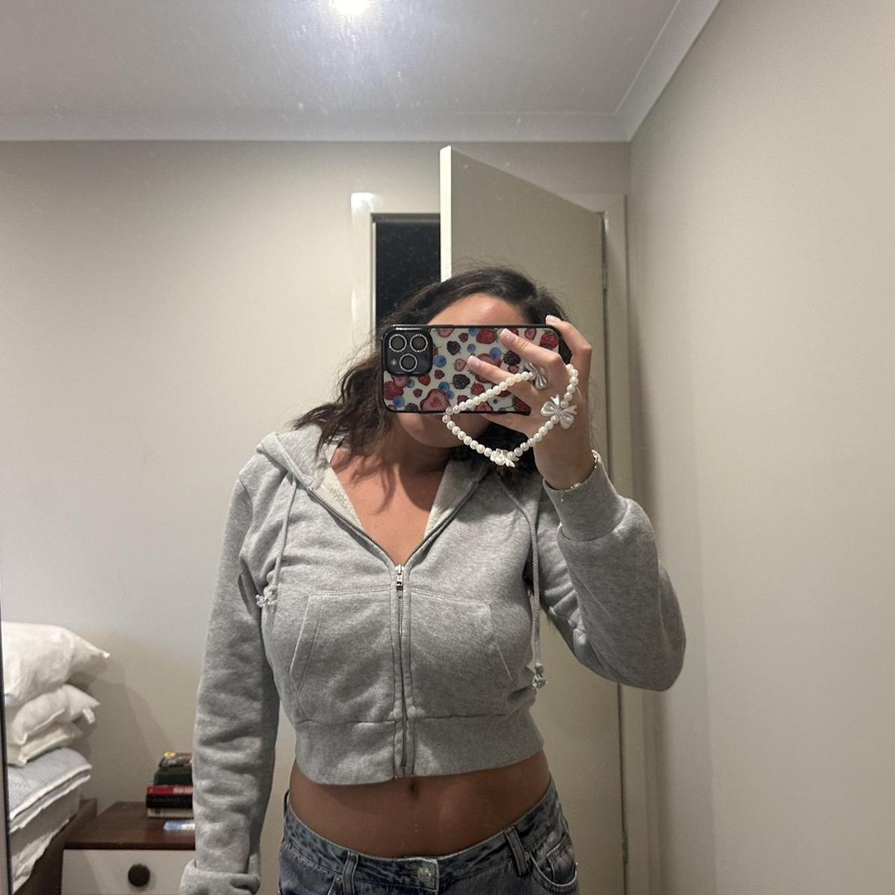 Brandy Melville Crystal Hoodie Grey Cropped Zip Up Depop 