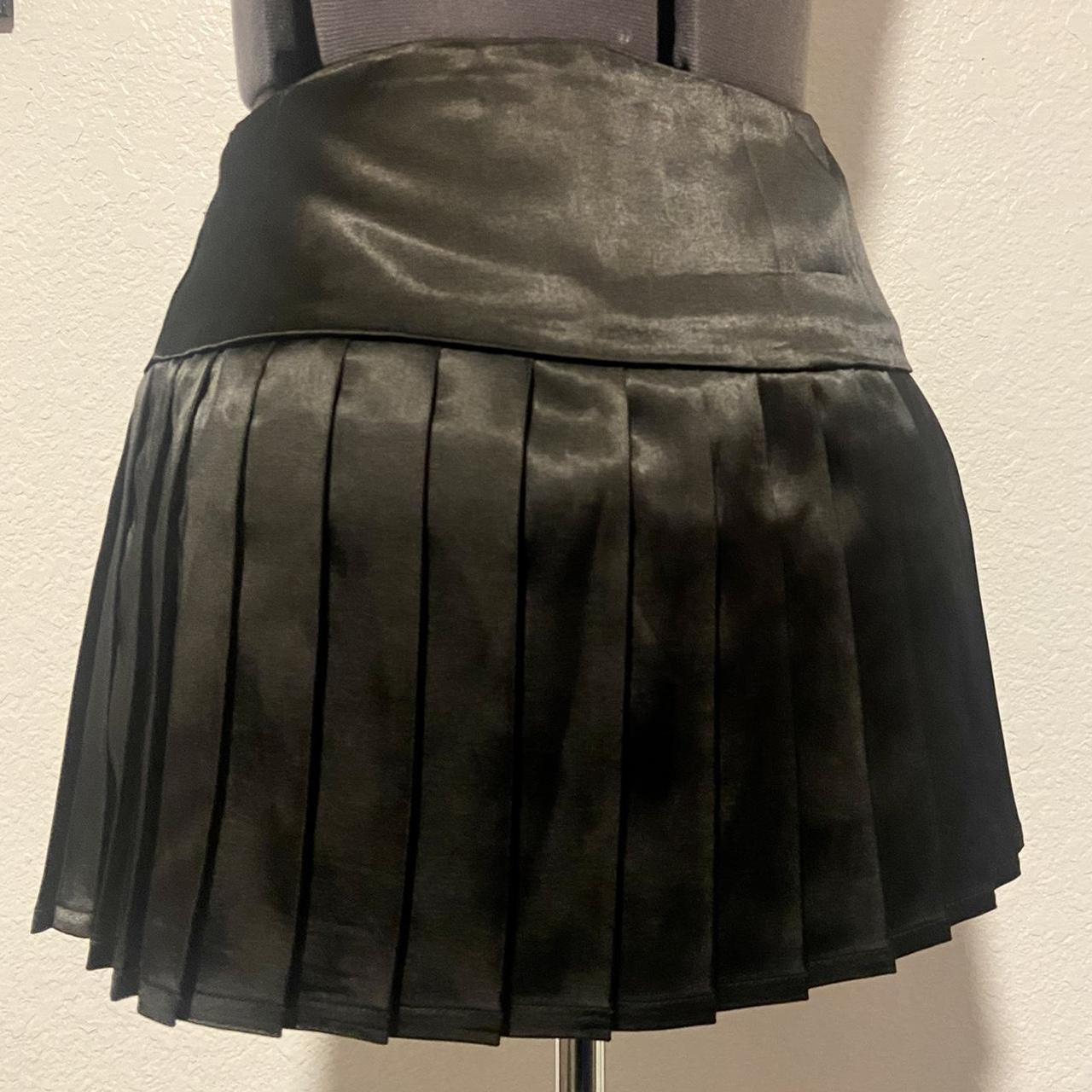 Leg Avenue black satin pleated micro mini skirt size... - Depop