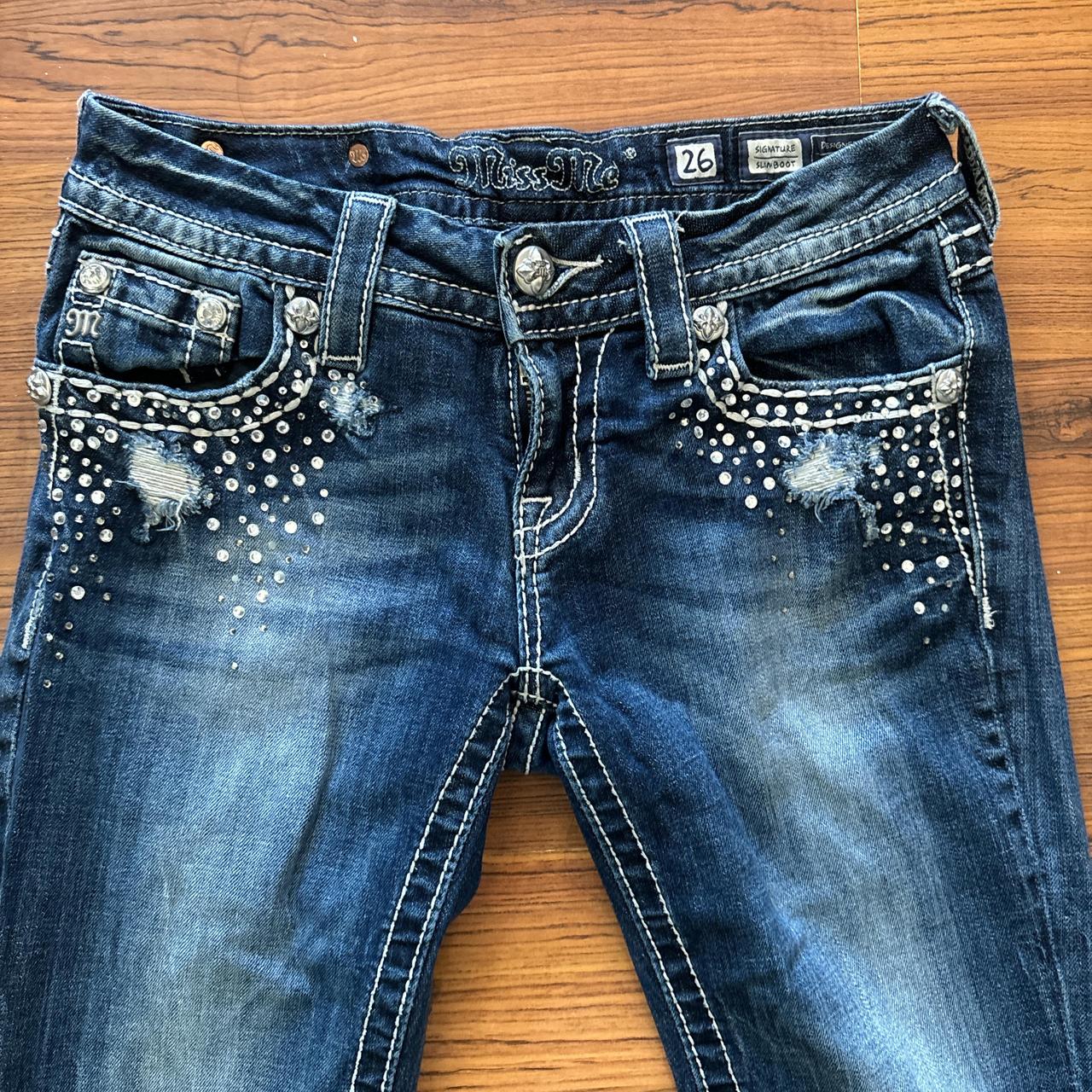 Y2k Miss Me offers Low Rise Bootcut Jeans With Rhinestone Pocket Size 26