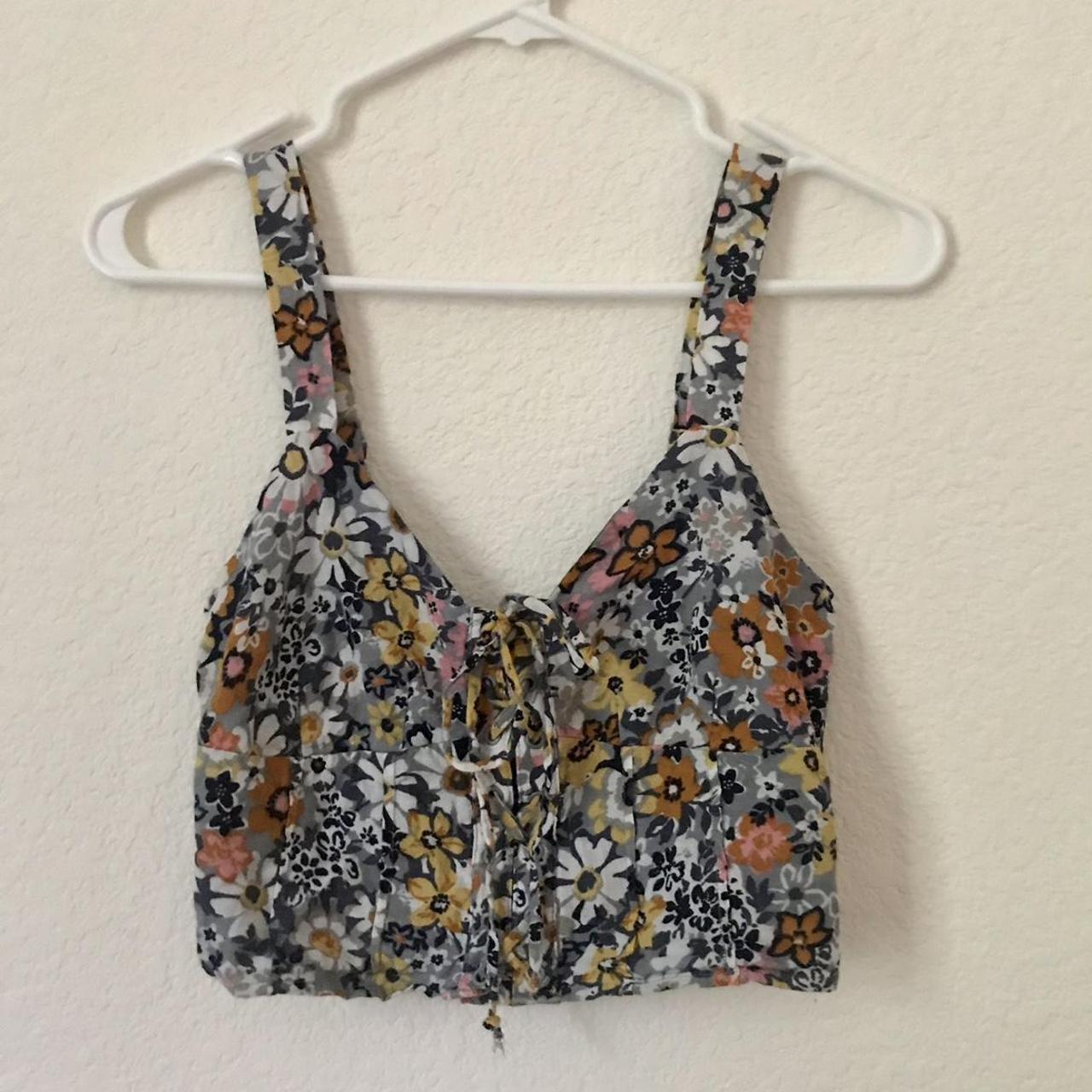 floral cropped cami with adjustable corset... - Depop