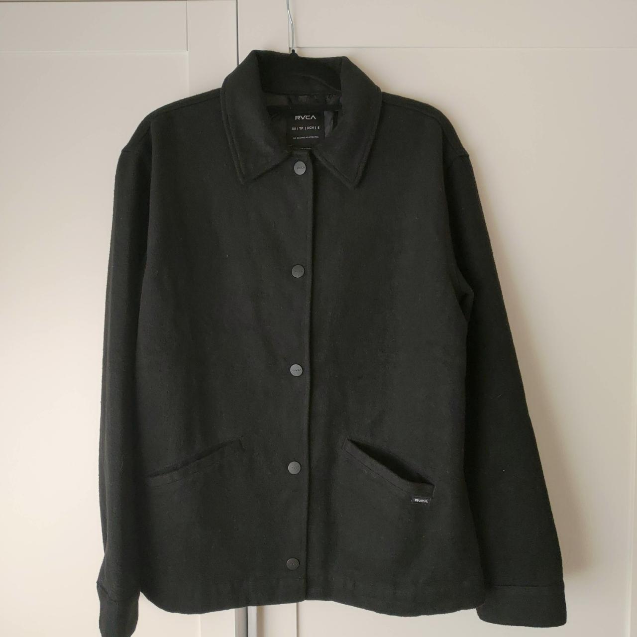 - Black brushed jacket - Size 6 - Wool-effect... - Depop