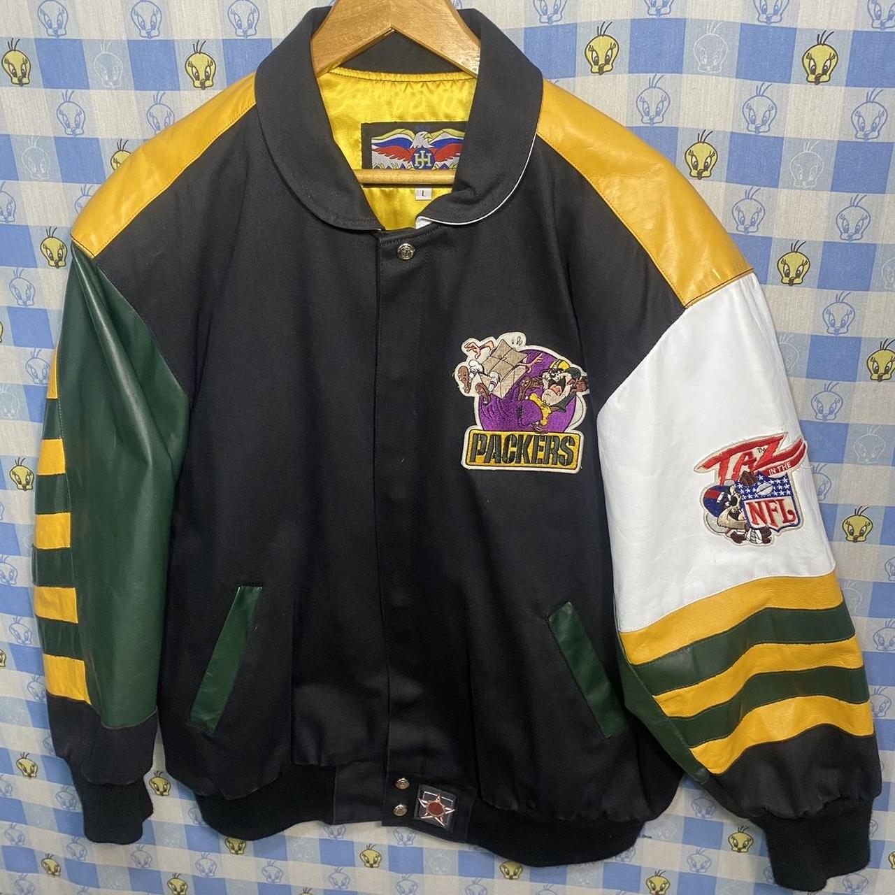 Vintage 90s NFL Green Bay Packers Embroidered Leather Jacket 