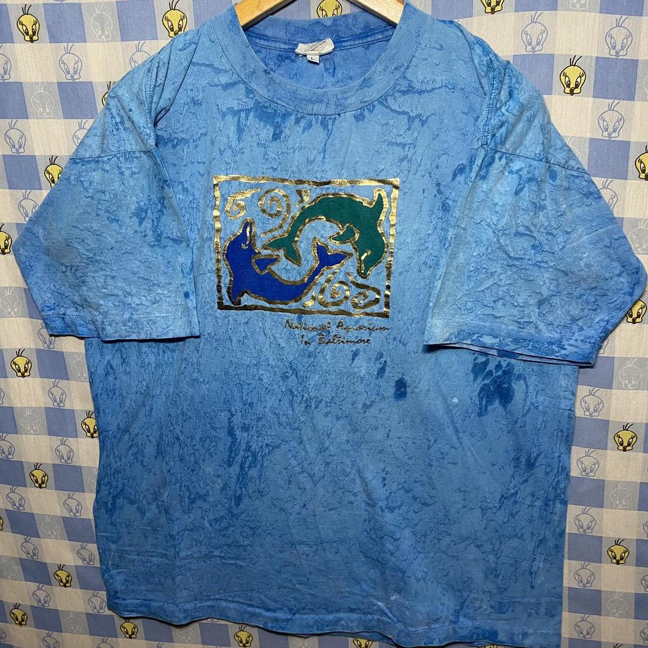 Dolphin Tie Dye T-Shirt Blue TieDye 90s Gold Green... - Depop