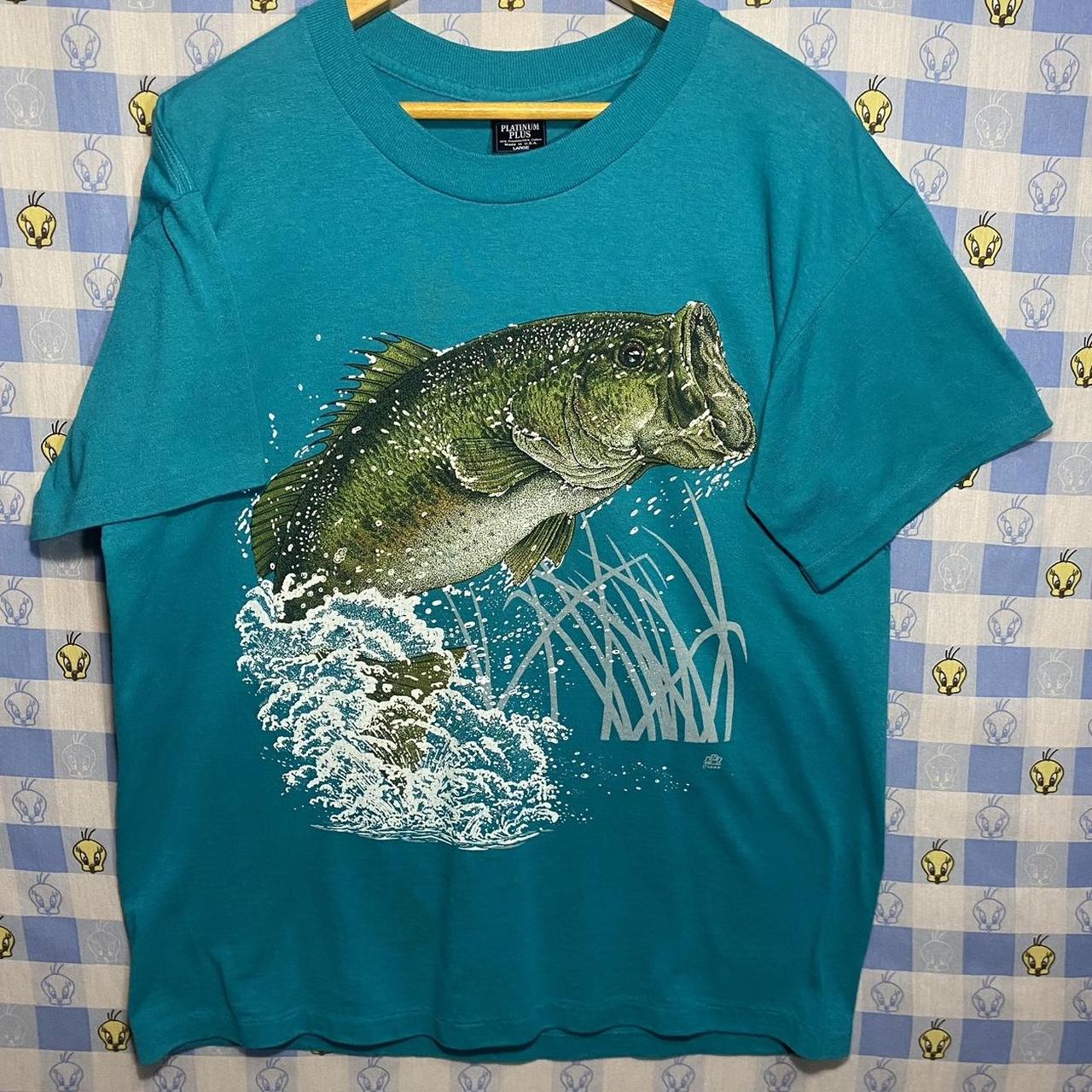 Vintage Bass Fish Nature Big Print shirt #vintage - Depop
