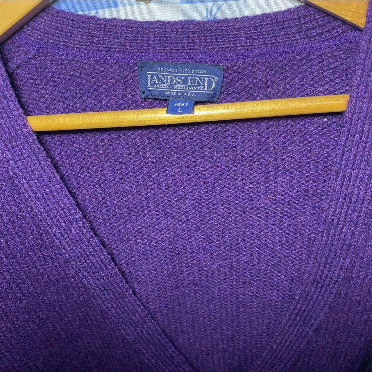 Purple Wool Cardigan Vintage Land’s End, 2 Stripes... Depop