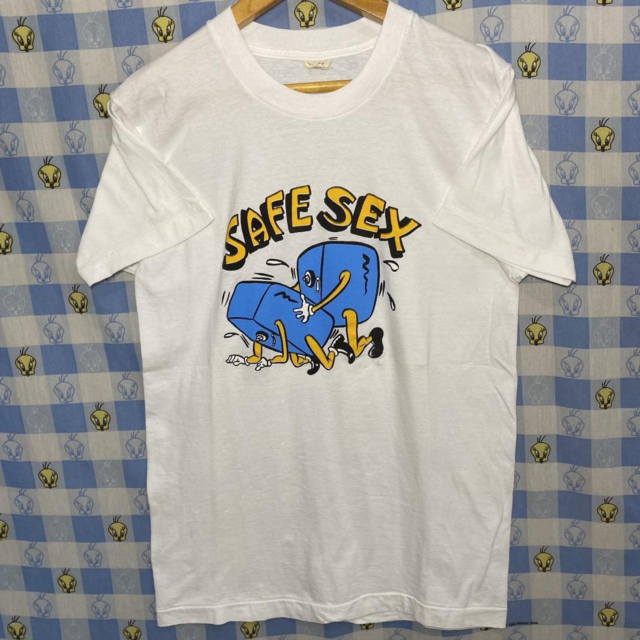 Safe Sex T-Shirt, Funny 1980s Condom Lock Safe Joke,...