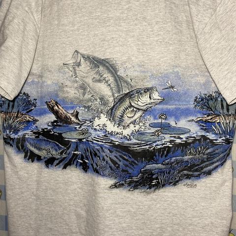 Bass Pro Shop San Segal T-Shirt Grey Under Water - Depop