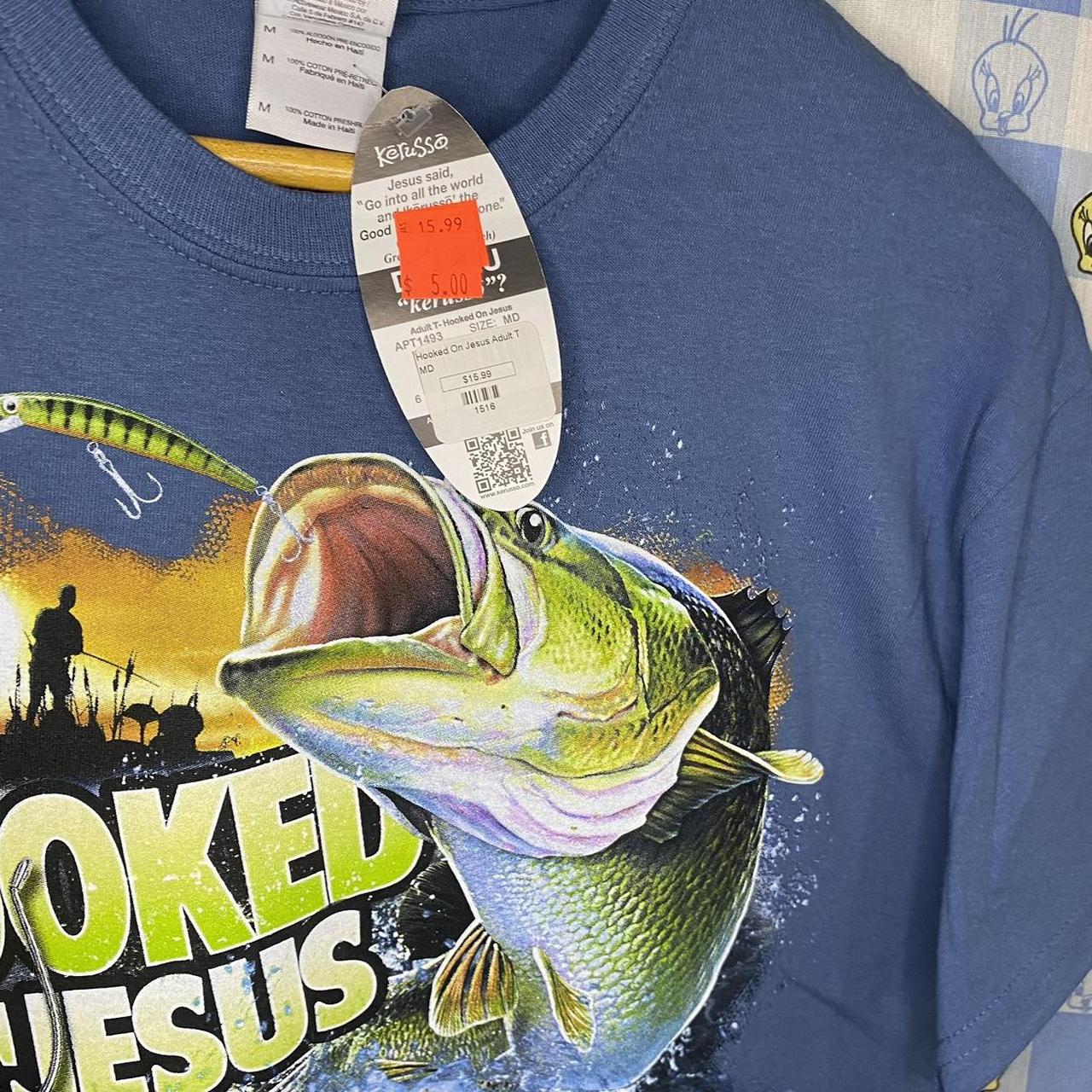 Get Hooked on Jesus Tee Funny Fishing Jesus T-Shirt - Depop