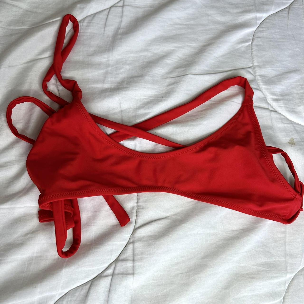 red white fox bikini top ️ barely worn, would be... - Depop