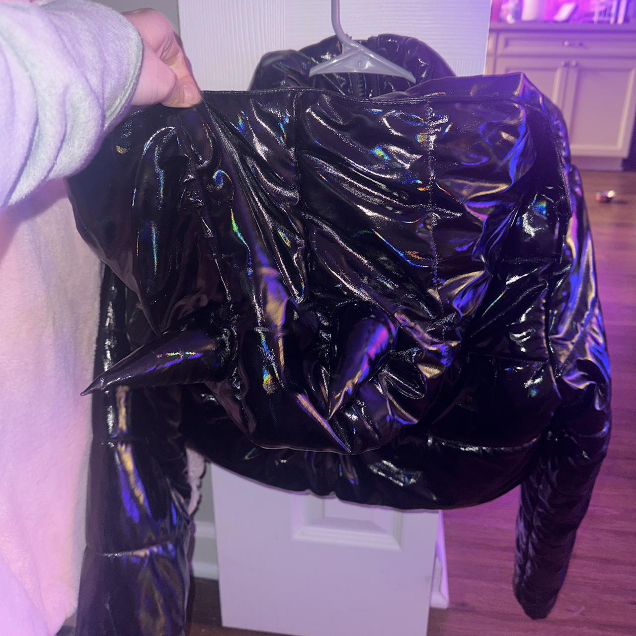 Club Exx puffer jacket with ears on hood holographic... - Depop