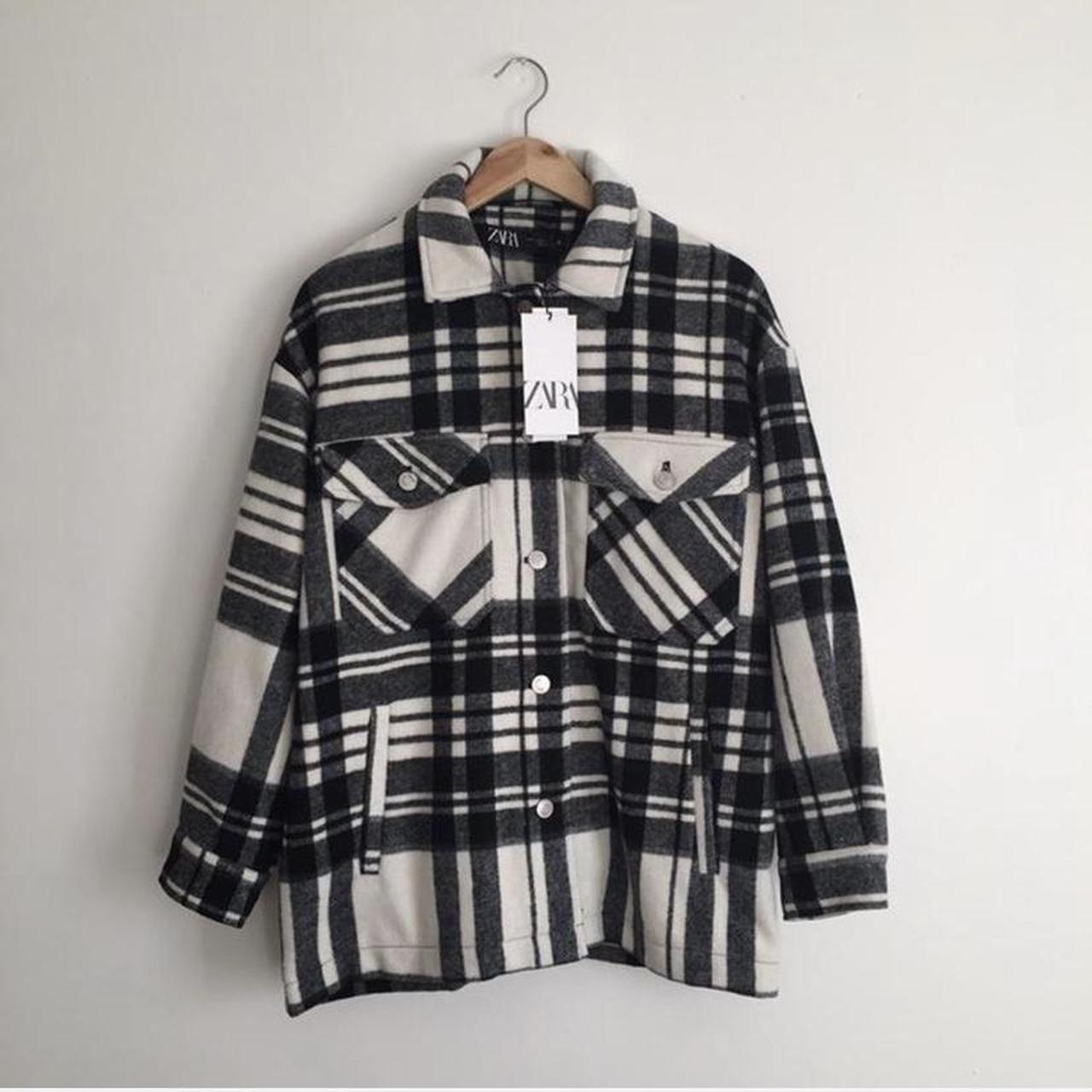 Zara Check Overshirt Black and White Jacket, Size Depop