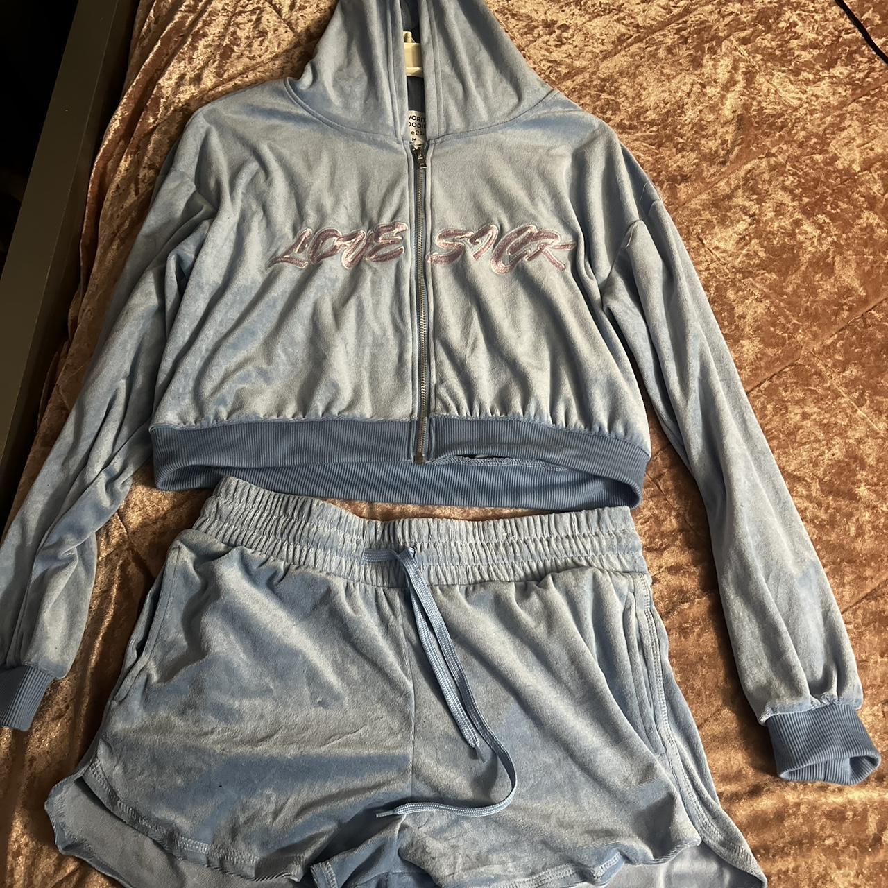 Rue 21 Women's Blue and Pink Hoodie Depop