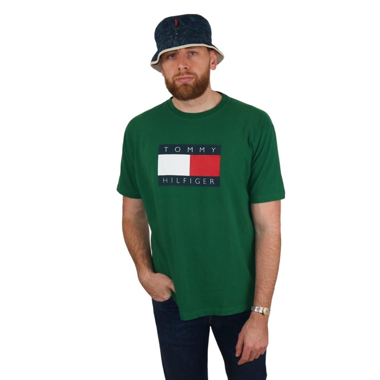 Vintage Tommy Green T-Shirt Green... - Depop