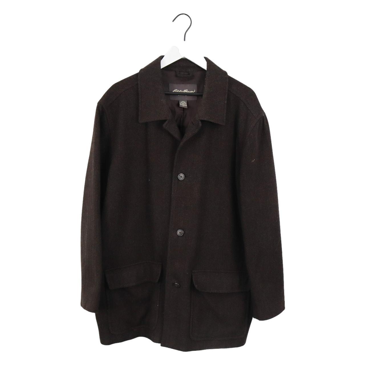 Eddie Bauer Men’s Brown Wool Long Peacoat Tag... Depop