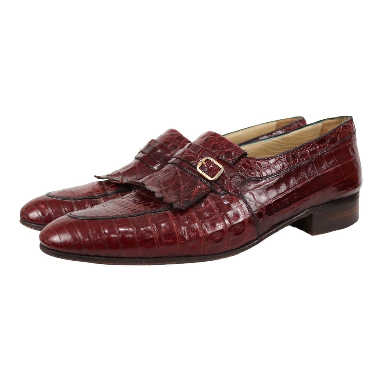 Bruno Magli Men's Genuine Crocodile Burgundy Loafers... - Depop