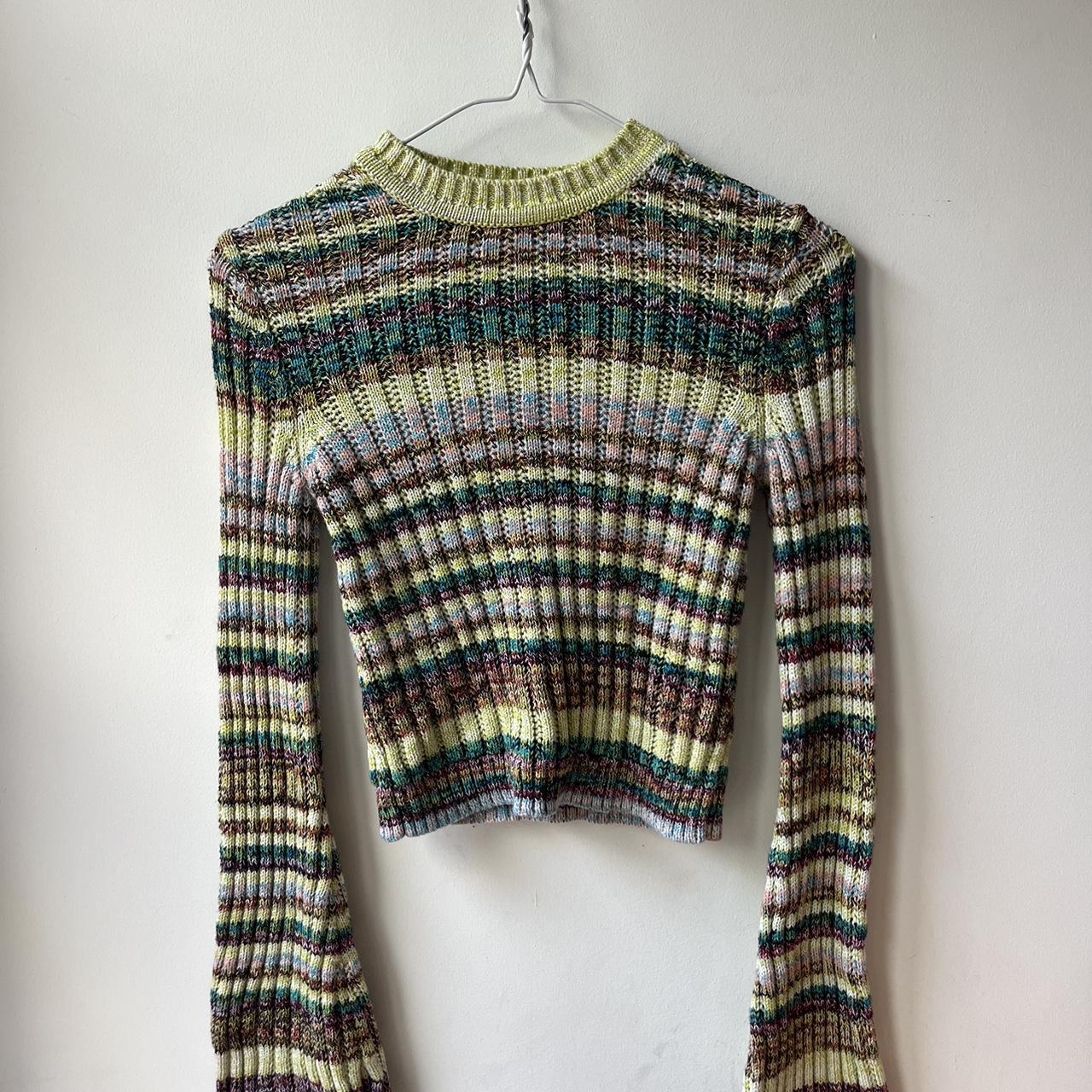 Rainbow knit sweater crop top. Long sleeves have a... - Depop