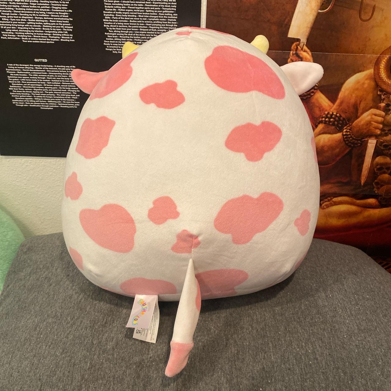 Pink and White Cow Strawberry Squishmallow Badge - Depop