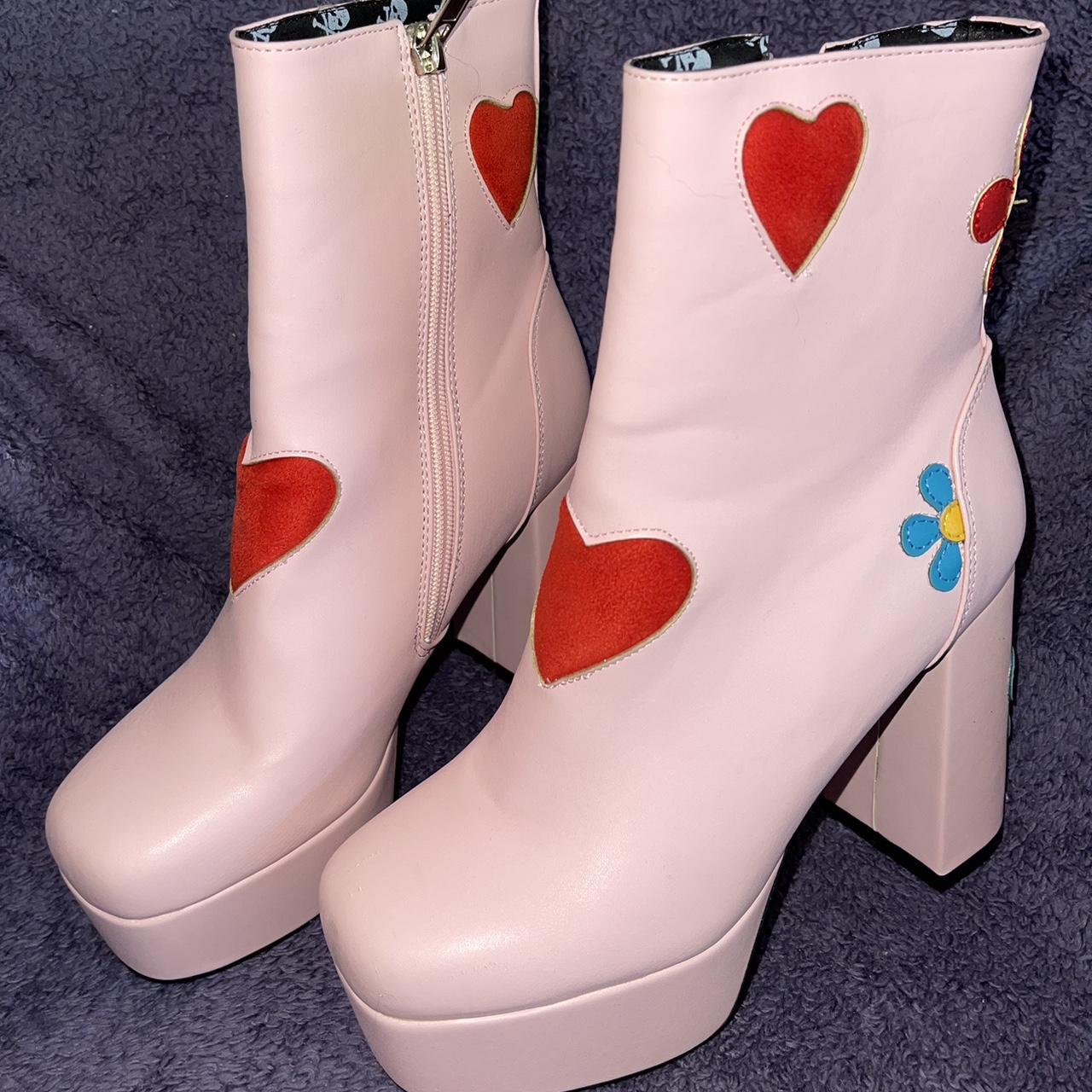 Dollskill pink heart & flower platform boots Size 7... - Depop