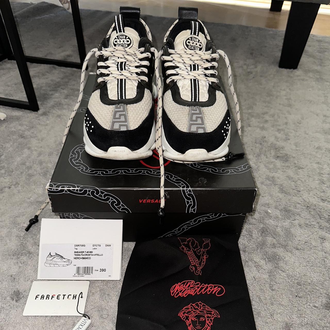 Versace Womens Chain Reaction sneakers in black and - Depop