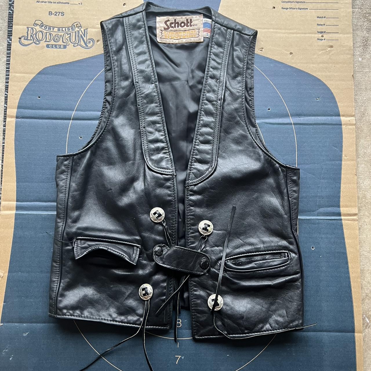 Schott NYC Western Leather Vest Size Medium USA... - Depop