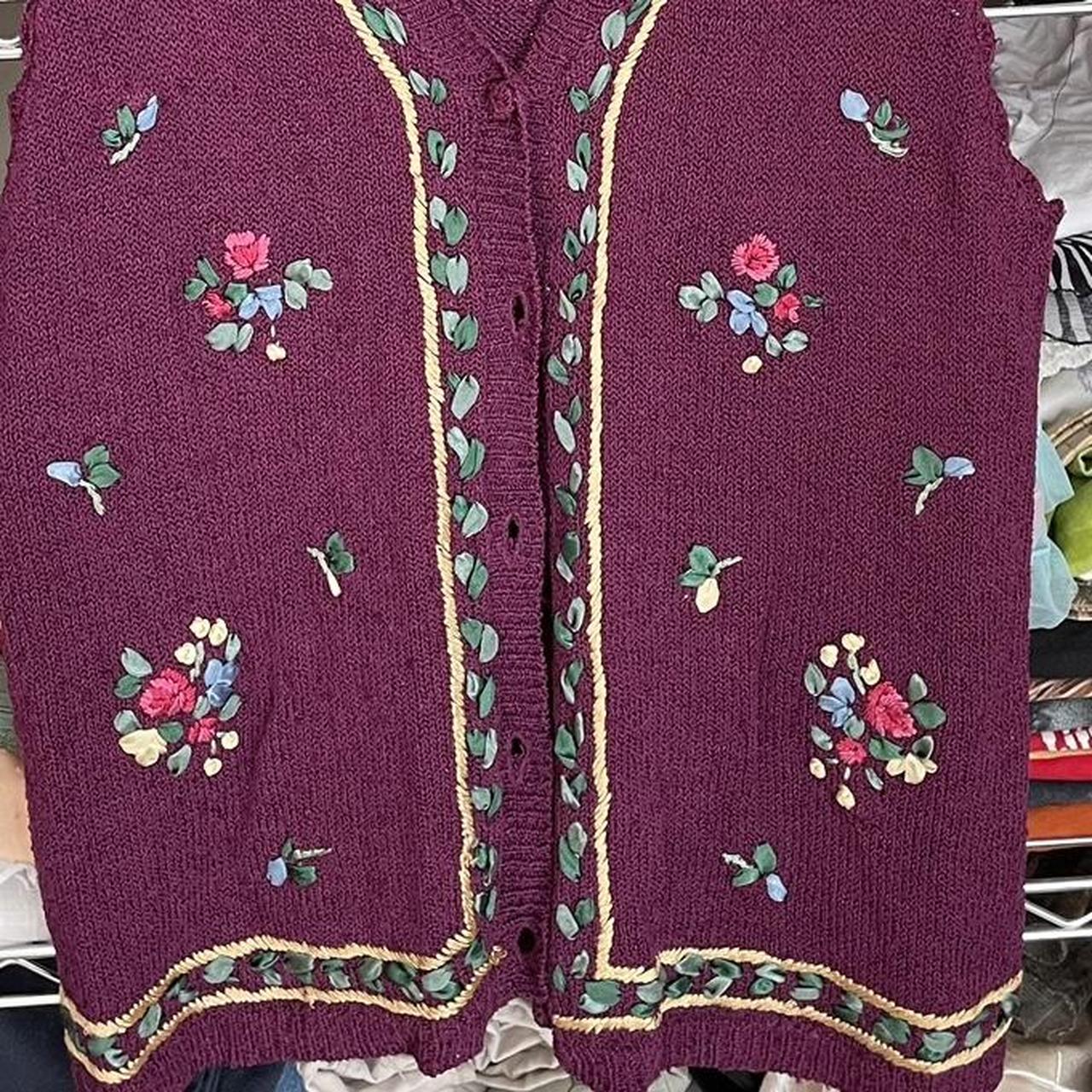 purple embroidered floral vest dainty embroidered... - Depop
