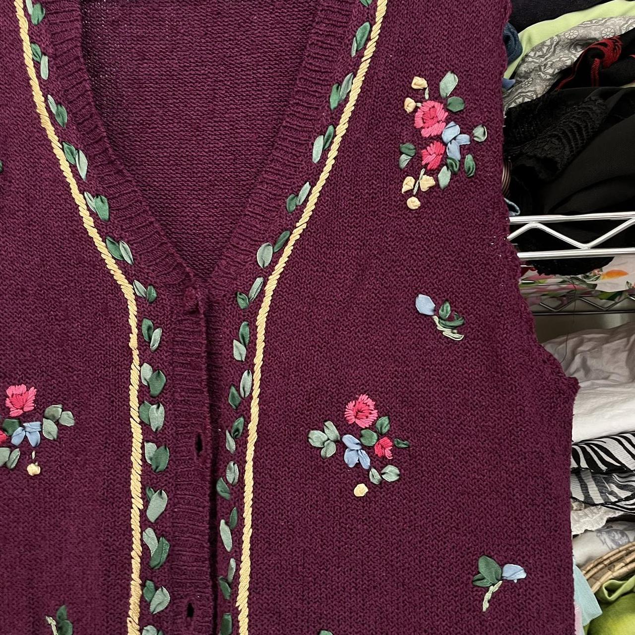 purple embroidered floral vest dainty embroidered... - Depop