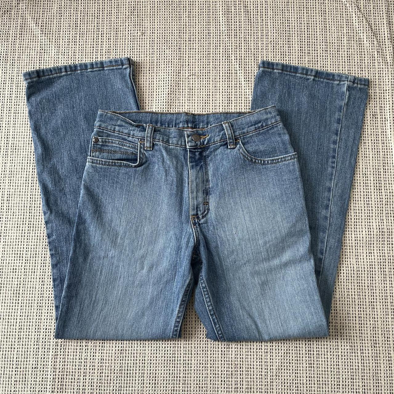 blue wrangler straight leg jeans adjustable waist... - Depop